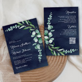 Eucalyptus Branch Navy Blue QR Code Weddenschap Kaart