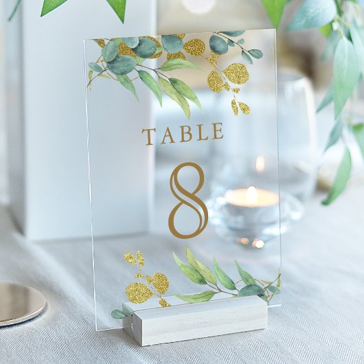 Eucalyptus Branch Wedding Acrylic Table Number Acryl Uitnodigingen