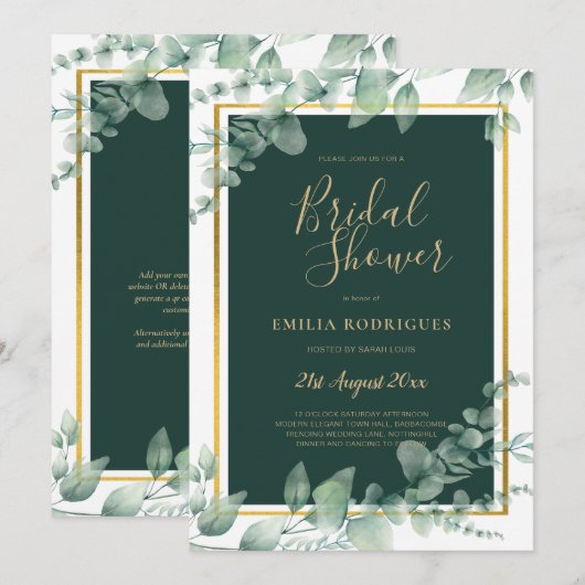 Eucalyptus BRIDAL SHOWER Groene planten Goud QR Co Kaart (Voorkant / Achterkant)