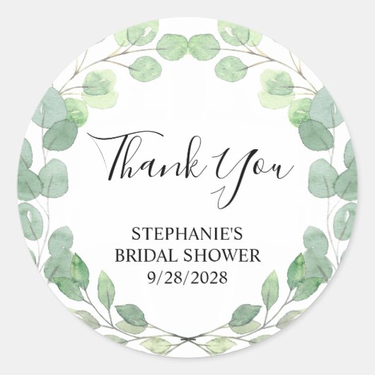 Eucalyptus Bruidsfeest Dank Je Ronde Sticker (Voorkant)