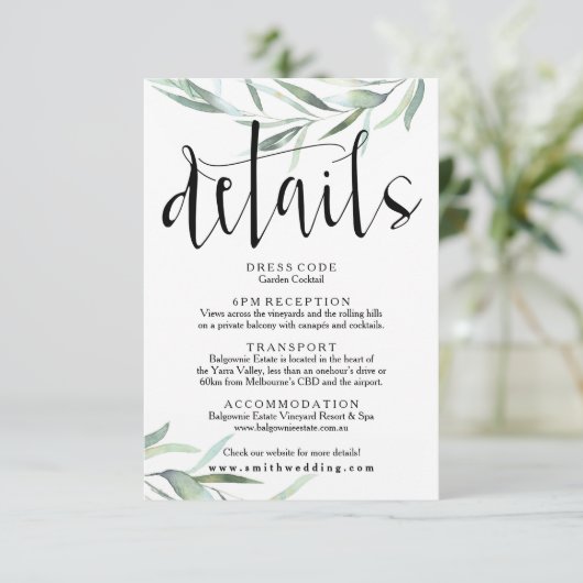 Eucalyptus bruiloft details Kaart rustiek (Staand voorkant)