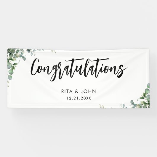 Eucalyptus bruiloft Gefeliciteerd Handschrift Spandoek (Horizontaal)