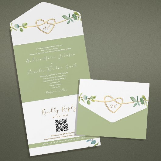 Eucalyptus Bruiloft QR Code All In One Uitnodiging