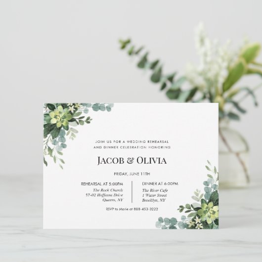 Eucalyptus bruiloft repetitie diner uitnodiging (Staand voorkant)