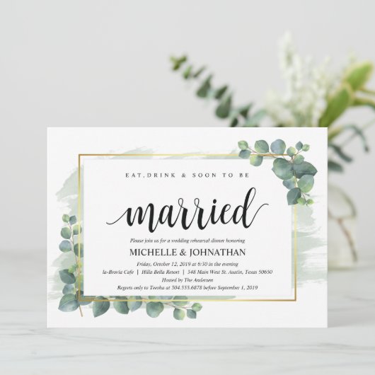 Eucalyptus bruiloft repetitie diner uitnodiging (Staand voorkant)