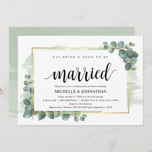 Eucalyptus bruiloft repetitie diner uitnodiging (Voorkant / Achterkant)