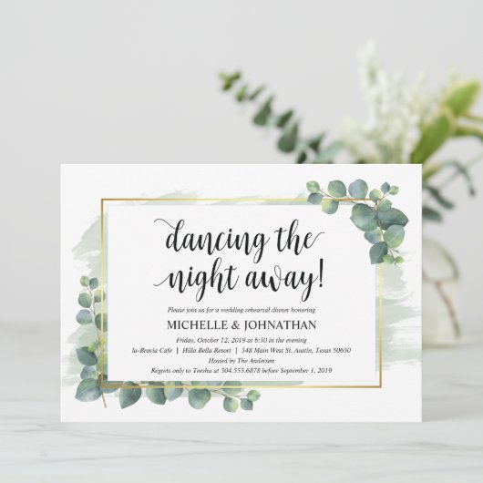 Eucalyptus bruiloft repetitie diner uitnodiging (Staand voorkant)