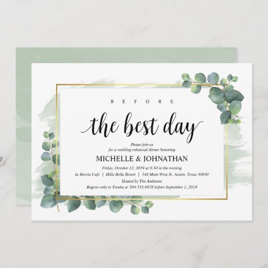 Eucalyptus bruiloft repetitie diner uitnodiging (Voorkant / Achterkant)