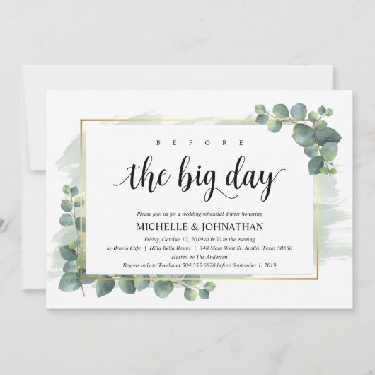 Eucalyptus bruiloft repetitie diner uitnodiging (Voorkant)