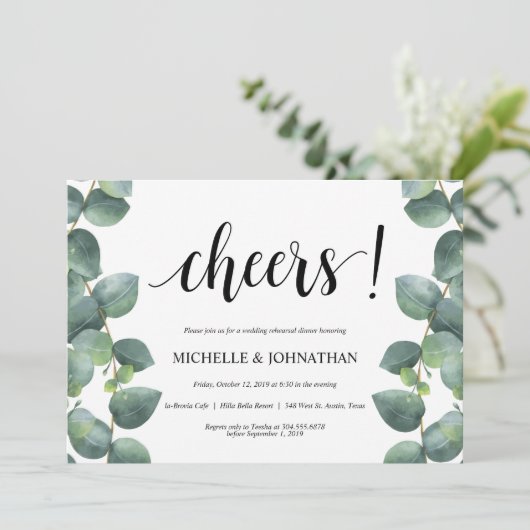 Eucalyptus bruiloft repetitie diner uitnodiging (Staand voorkant)