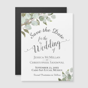 Eucalyptus Bruiloft Save the Date Kalligrafie Wit Magnetische Uitnodiging