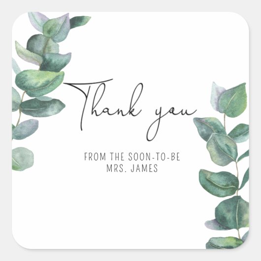 Eucalyptus - Bruiloft thank you kaart Vierkante Sticker (Voorkant)