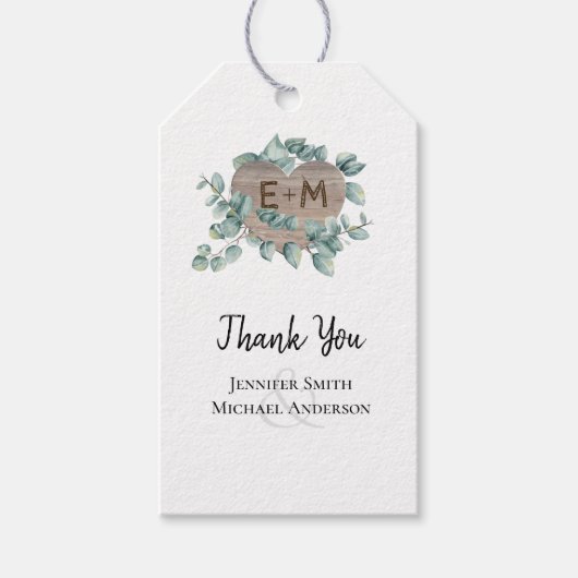 Eucalyptus Bruiloft - Waterverf Groene Monogram Cadeaulabel (Voorkant)
