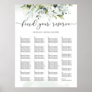 Eucalyptus bruiloft zitplaatskaart poster