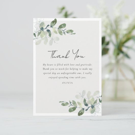 Eucalyptus Bruiloftsfeest Bedankkaart (Staand voorkant)