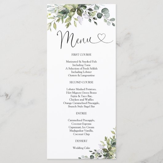 Eucalyptus Bruiloftsmenu Menu (Voorkant)