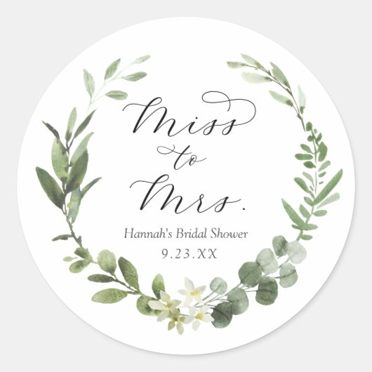 Eucalyptus Bruiloftsshower Ronde Sticker (Voorkant)