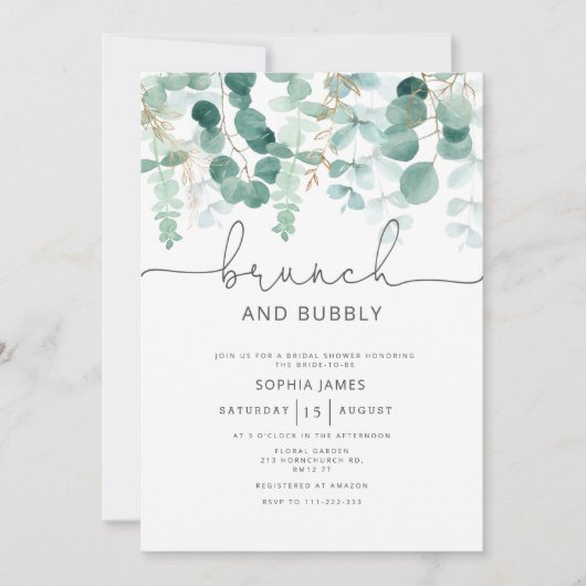 Eucalyptus brunch en bubbly uitnodiging (Voorkant)