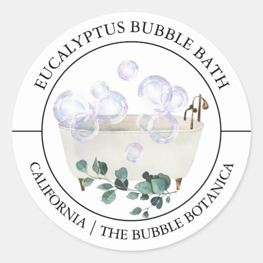 Eucalyptus Bubble Badetiket Ronde Sticker (Voorkant)