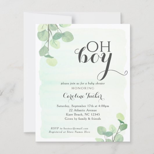 Eucalyptus Budget OH BOY Shower Invitation (Voorkant)
