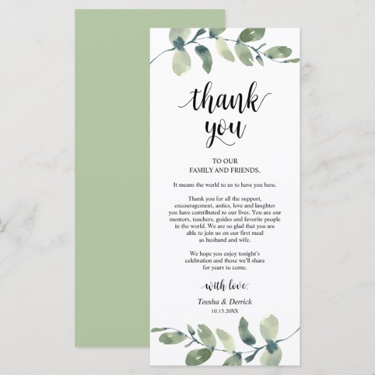 Eucalyptus Cadre Carte de remerciements (Devant / Derrière)