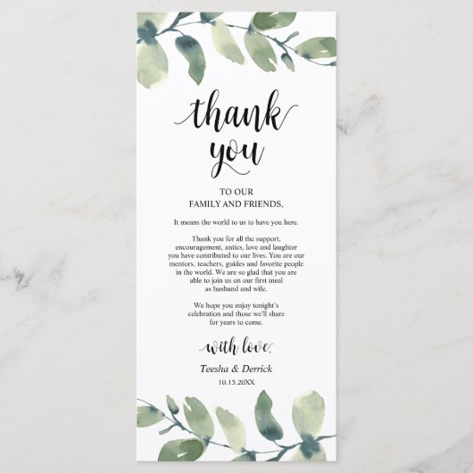 Eucalyptus Cadre Carte de remerciements (Devant)