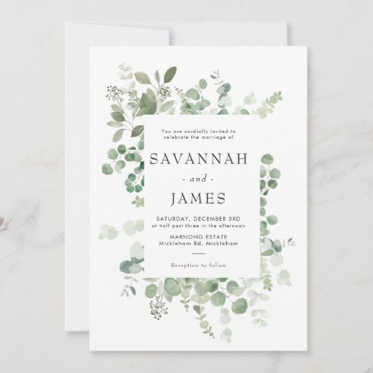 Eucalyptus Cadre de verdure Faire-part de mariage (Devant)