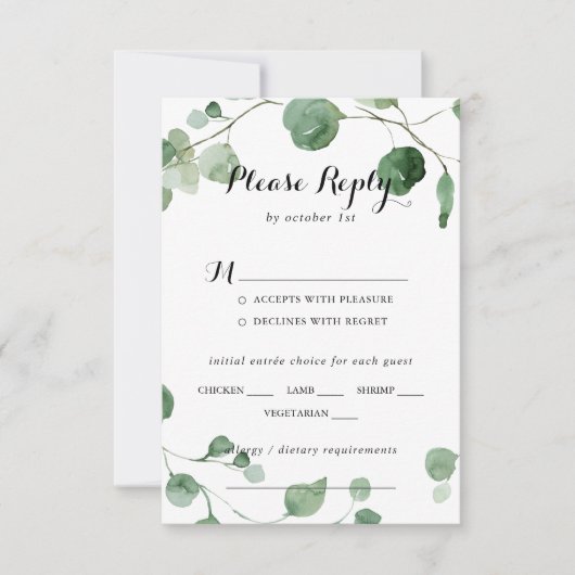 Eucalyptus Calligraphy Mariage Menu Choix RSVP (Devant)