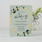 Eucalyptus Calligraphy Sage All-in-One Weddenschap Folie Uitnodiging (Staand Voorkant)