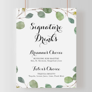 Eucalyptus Calligraphy Signature Drink Sign Poster