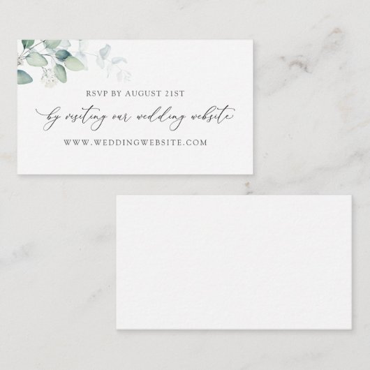 Eucalyptus Calligraphy Weddenschap RSVP Online Car Informatiekaartje (Voorkant / Achterkant)