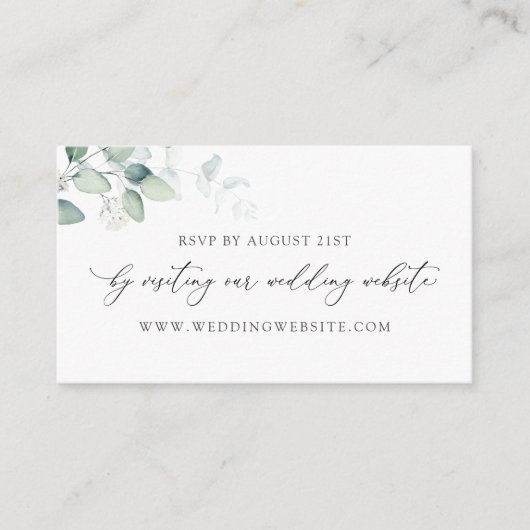 Eucalyptus Calligraphy Weddenschap RSVP Online Car Informatiekaartje (Voorkant)