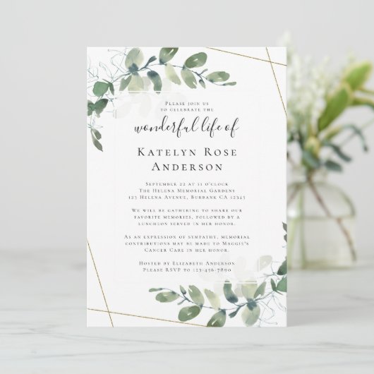 Eucalyptus Célébration de la vie Invitation commém (Debout devant)