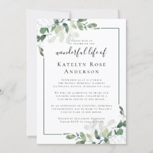 Eucalyptus Celebration of Life Memorial Invitation Kaart