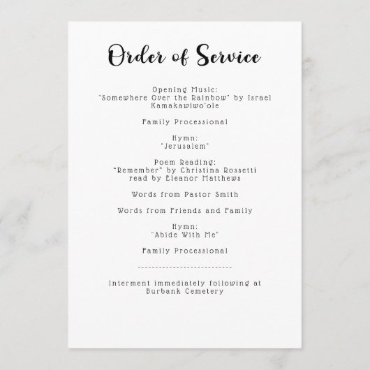 Eucalyptus célèbre la vie du programme funéraire (Dos)