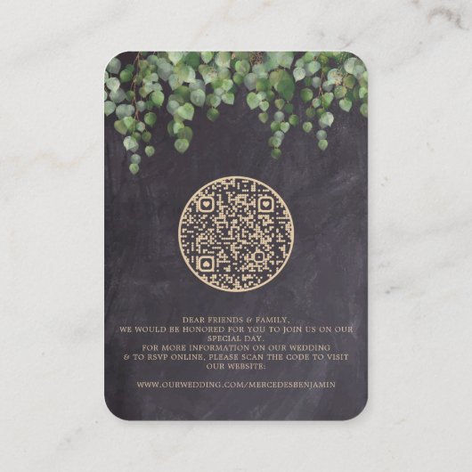 Eucalyptus Chalkboard QR Code Faire-part de mariag (Dos)