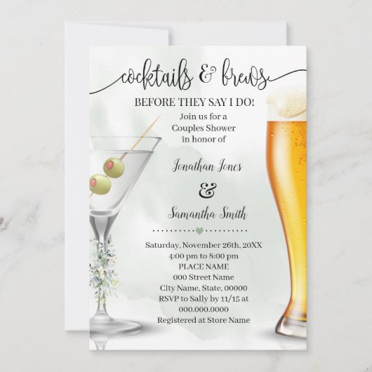 Eucalyptus Cocktails & Brews Couples Shower Kaart (Voorkant)