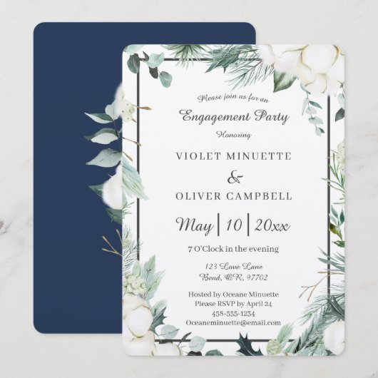 Eucalyptus Cotton | Feelt Ecru Engagement Party Kaart (Voorkant / Achterkant)