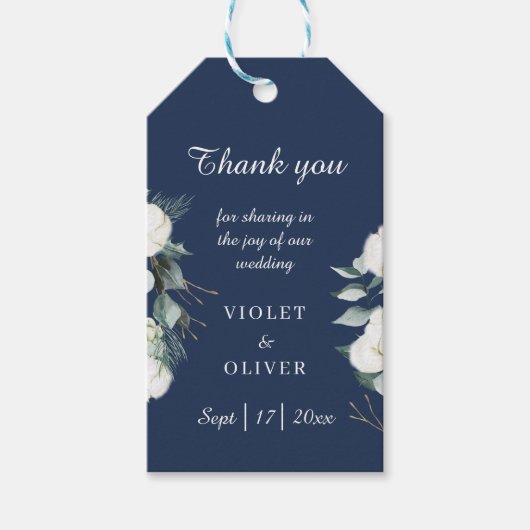 Eucalyptus Cotton | Moderne marinebruiloft Cadeaulabel (Voorkant)