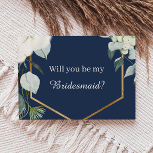 Eucalyptus Cotton Navy Modern Bridesmaid Voorstel Kaart