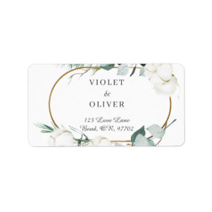 Eucalyptus Cotton White Modern Wedding Address Etiket