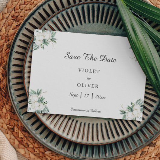 Eucalyptus Cotton | Witte moderne bruiloft Save The Date