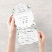 Eucalyptus Cotton | Witte moderne witte RSVP All In One Uitnodiging (Afscheurbaar)