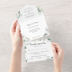 Eucalyptus Cotton   Witte moderne witte RSVP All In One Uitnodiging