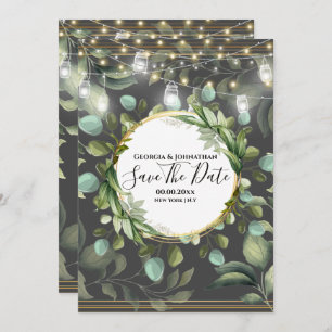 Eucalyptus country garden string licht grijs goud save the date