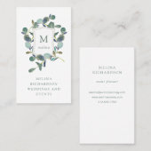 Eucalyptus Crest | Waterverf bladeren en monogram Visitekaartje (Voorkant / Achterkant)