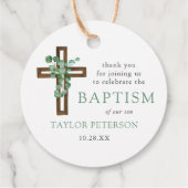 Eucalyptus Cross Modern Baptisme Dank je Bedankjes Labels (Achterkant)