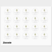 Eucalyptus Cross Script Baptism Christening Bedank Ronde Sticker (Vel)