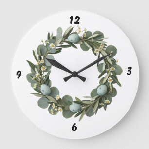 Eucalyptus & Daisy Lente Krans Wandklok Grote Klok