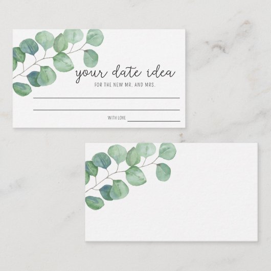 Eucalyptus - Datumnachtelijke ideeën \ Datumpotje Informatiekaartje (Voorkant / Achterkant)